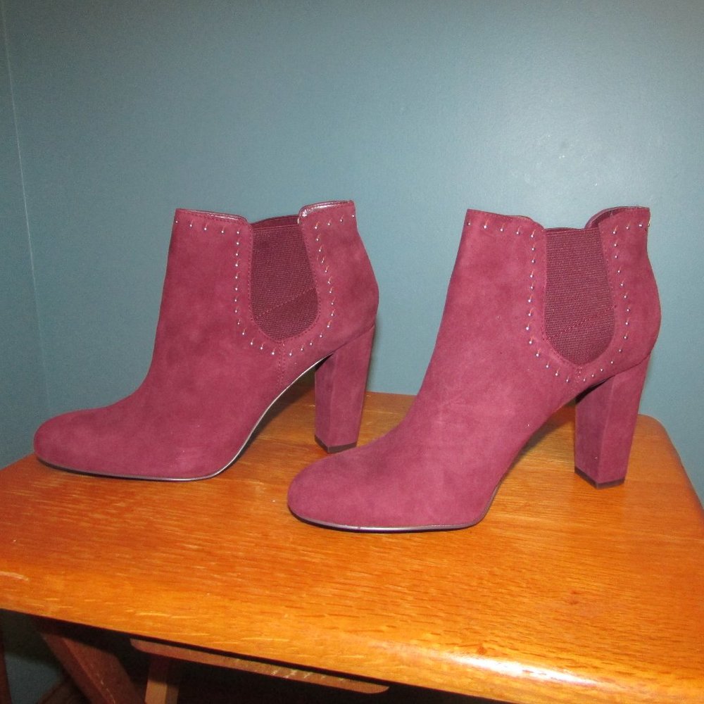 Maroon studded ankle boots